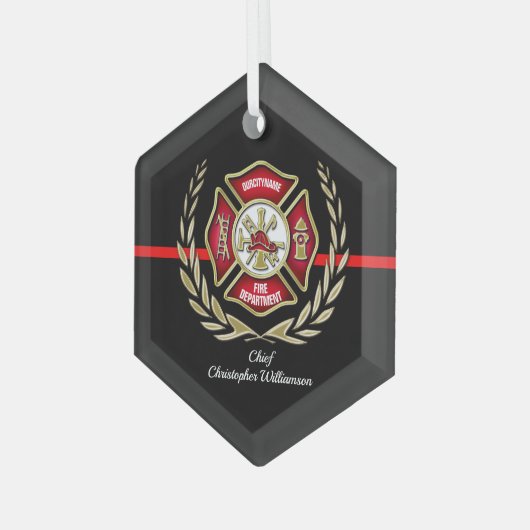 Maltees Cross Personalized Firefighter Ornament (Voorkant links)