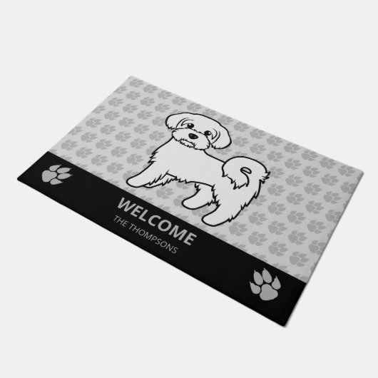 Maltees Cute Cartoon Dog & Custom Text Deurmat (Schuin)