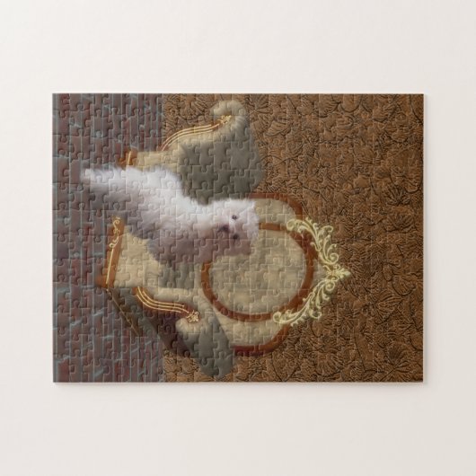 Maltees devies over de speelstoel Dog Art Legpuzzel (Horizontaal)