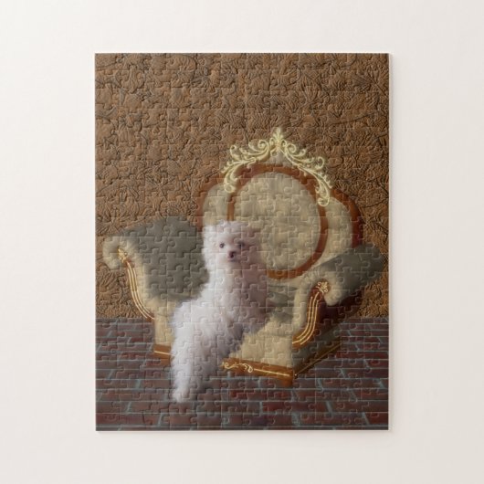 Maltees devies over de speelstoel Dog Art Legpuzzel (Verticaal)