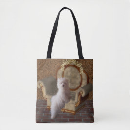 Maltees devies over de speelstoel Dog Art Tote Bag