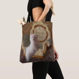 Maltees devies over de speelstoel Dog Art Tote Bag