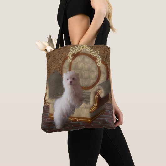 Maltees devies over de speelstoel Dog Art Tote Bag (Dichtbij)