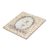 Maltees Dog Paw Print Floral Cute beige Tegeltje (Zijkant)