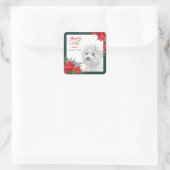 Maltees Dog Poinsettia Border Kerstmis Vierkante Sticker (Tas)