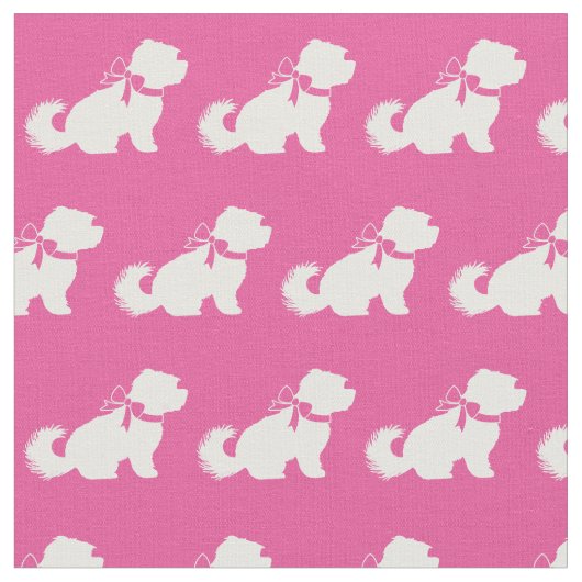 Maltees Dog Silhouette Pet Roze Stof (Close Up)