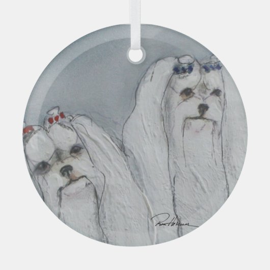 Maltees door Hevener Glas Ornament (Voorkant)