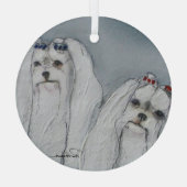 Maltees door Hevener Glas Ornament (Achterkant)