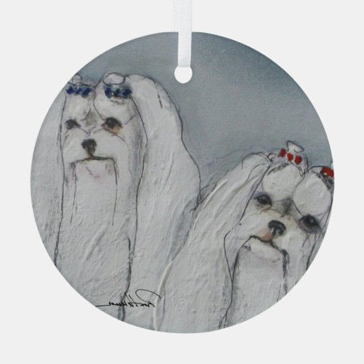 Maltees door Hevener Glas Ornament (Achterkant)