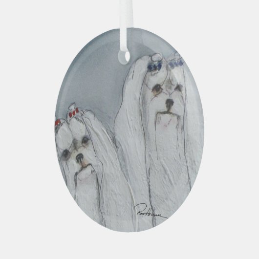 Maltees door Hevener Glas Ornament (Voorkant links)