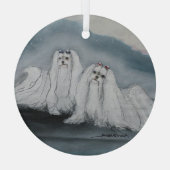 Maltees door Hevener Glas Ornament (Achterkant)