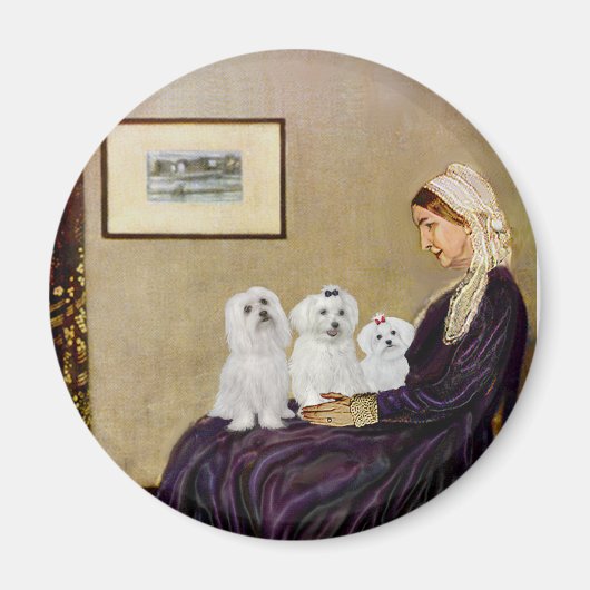 Maltees (drie) - Moeder van Whistler Magneet (Voorkant)