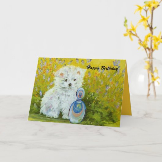 Maltees geel puppy - kaart (Gele Bloem)