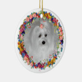 Maltees geperst met bloemen keramisch ornament (Rechts)