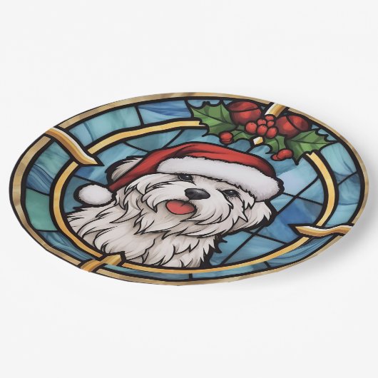 Maltees Glas in lood Kerst Papieren Bordje (Gekanteld)