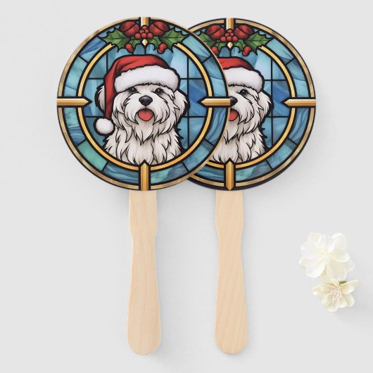 Maltees Glas-in-lood Kerstmis Handwaaier (Voorkant en achterkant)