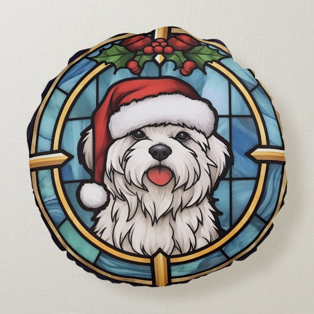 Maltees Glas-in-lood Kerstmis Rond Kussen (Achterkant)