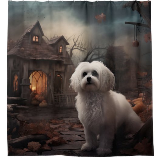 Maltees Halloween eng Douchegordijn (Voorkant)