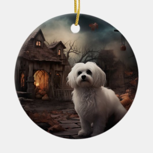 Maltees Halloween eng Keramisch Ornament (Voorkant)