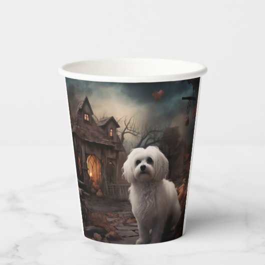 Maltees Halloween eng Papieren Bekers (Achterkant)