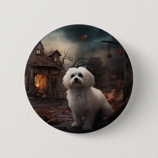 Maltees Halloween eng Ronde Button 5,7 Cm (Voorkant)