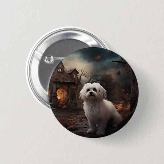 Maltees Halloween eng Ronde Button 5,7 Cm (Voorkant /achterkant)