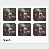 Maltees Halloween eng Vierkante Sticker (Vel)