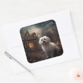 Maltees Halloween eng Vierkante Sticker (Envelop)