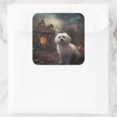 Maltees Halloween eng Vierkante Sticker (Tas)