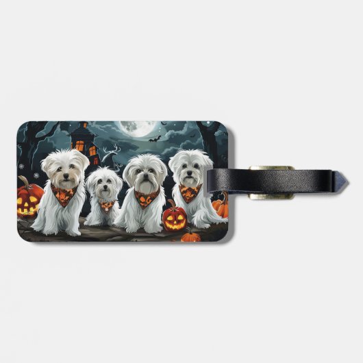Maltees Halloween Griezelig Bagagelabel (Achterkant horizontaal)