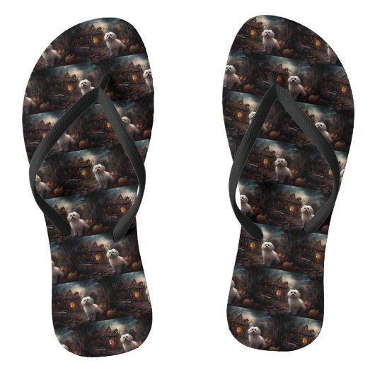 Maltees Halloween Verschrikkelijk Teenslippers (Voetbed)