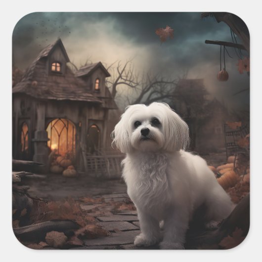 Maltees Halloween Verschrikkelijk Vierkante Sticker (Voorkant)