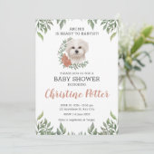 Maltees hondenmeisje boho groen Baby shower Kaart (Staand voorkant)