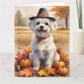 Maltees in Autumn verlaat Thanksgiving kunst Kaart (Voorkant)