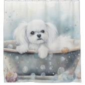 Maltees in badkuip Waterverf hondenkunst Douchegordijn (Voorkant)