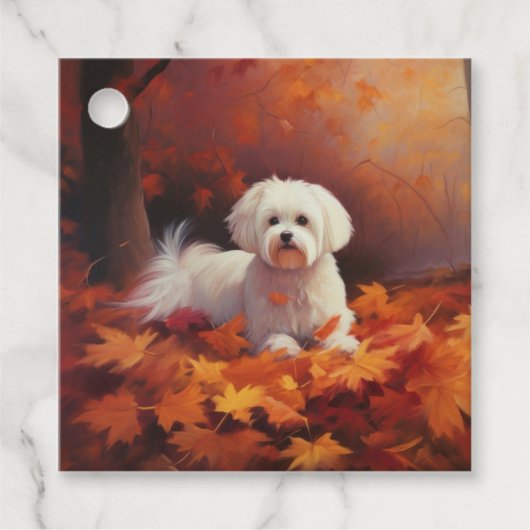 Maltees in de herfst laat Herfst inspireren Bedankjes Labels (Voorkant)