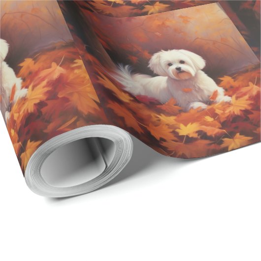 Maltees in de herfst laat Herfst inspireren Cadeaupapier (Rol Hoek)