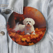 Maltees in de herfst laat Herfst inspireren Ronde Button 6,0 Cm (In situ)