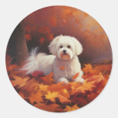Maltees in de herfst laat Herfst inspireren Ronde Sticker (Voorkant)