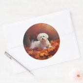 Maltees in de herfst laat Herfst inspireren Ronde Sticker (Envelop)