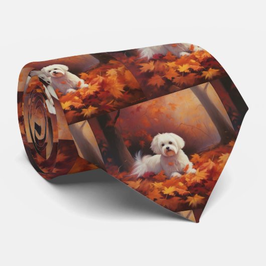 Maltees in de herfst laat Herfst inspireren Stropdas (Opgerold)