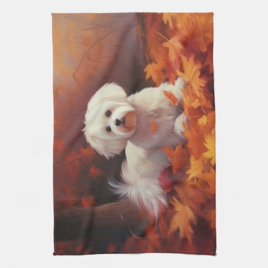 Maltees in de herfst laat Herfst inspireren Theedoek (Verticaal)