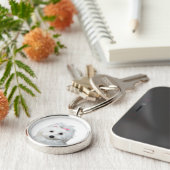 Maltees in wit Schattig puppy Sleutelhanger (Zijkant)