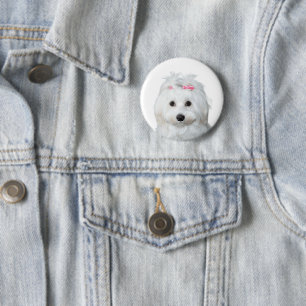 Maltees in wit Schattig puppy wonder Ronde Button 5,7 Cm