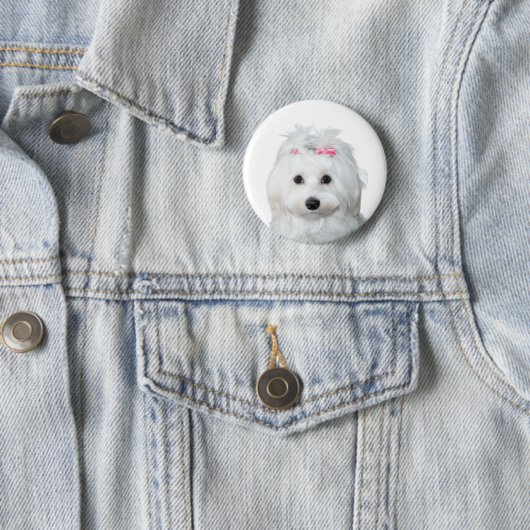 Maltees in wit Schattig puppy wonder Ronde Button 5,7 Cm (In situ)