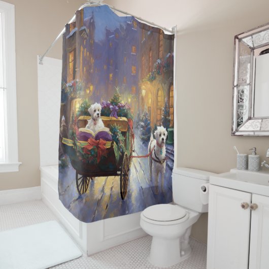 Maltees Kerstfeest Feestelijk Seizoen Douchegordijn (In situ)