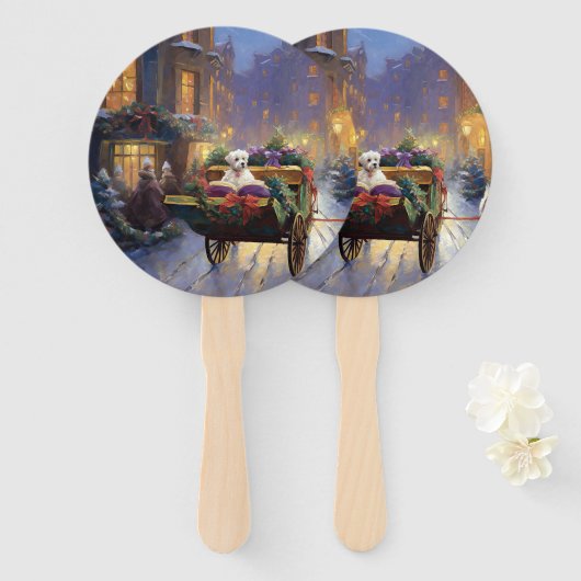 Maltees Kerstfeest Feestelijk Seizoen Handwaaier (Voorkant en achterkant)