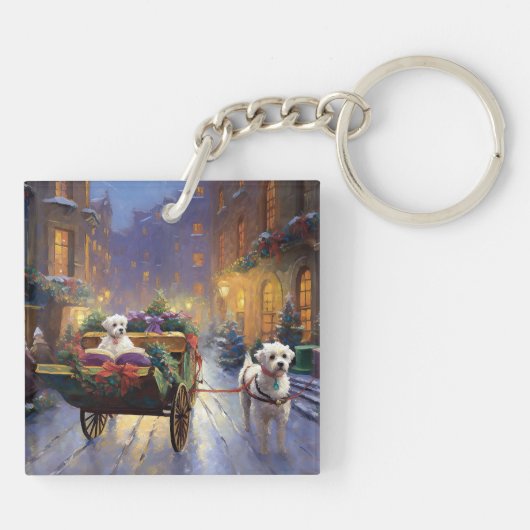 Maltees Kerstfeest Feestelijk Seizoen Sleutelhanger (Achterkant)