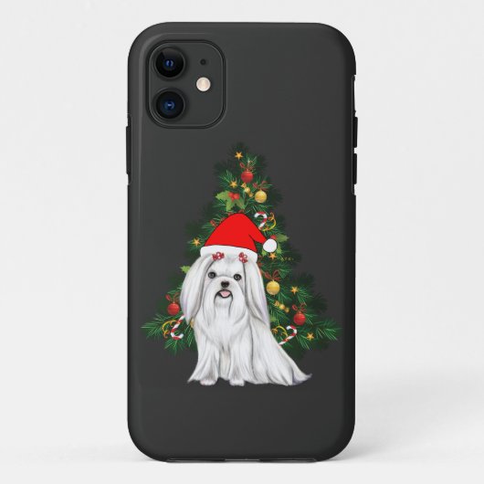 Maltees kerstfeest, kerstmanshond met kersthoed Case-Mate iPhone case (Achterkant)