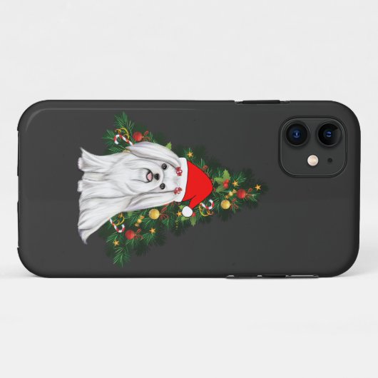 Maltees kerstfeest, kerstmanshond met kersthoed Case-Mate iPhone case (Achterkant (horizontaal))